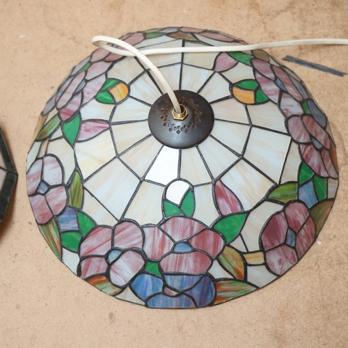 944 - A modern Tiffany style opaque light fitting, with floral decoration, diameter 35cm, and a second lea... 