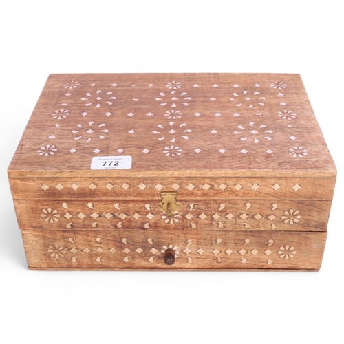 949 - An Anglo Indian inlaid box with fitted drawer, W30.5cm