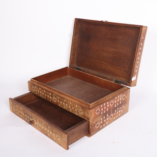 949 - An Anglo Indian inlaid box with fitted drawer, W30.5cm