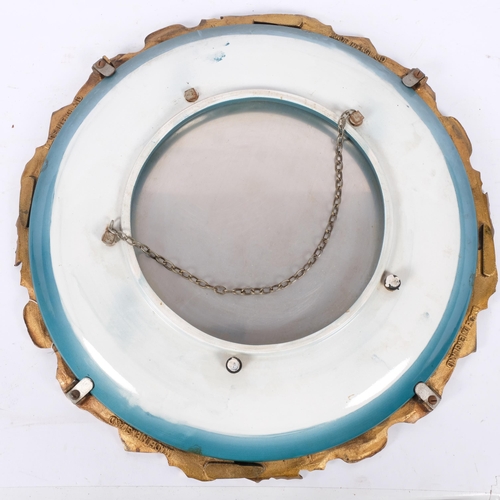 110 - A mid-century turquoise and gilt-metal convex mirror, diameter 48cm