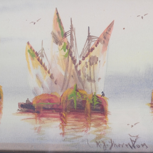 113 - K D Thornton, pair of watercolours, study of sailing boats, 39cm x 16.5cm overall, framed