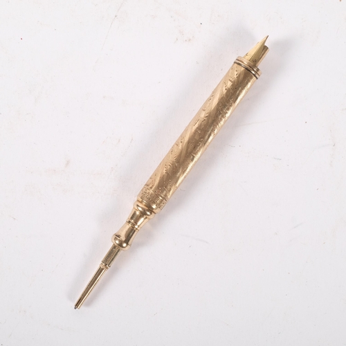 127 - AIKIN LAMBERT & COMPANY - a gold plated combination propelling pen and pencil with engraved decorati... 