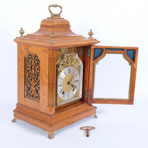 15 - A German walnut-cased bracket clock, 8-day striking movement, with silver chapter ring and Roman num... 