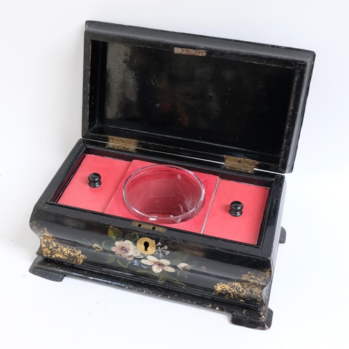 4 - A Victorian ebonised sarcophagus tea caddy, fitted interior, with allover mother-of-pearl and gilded... 