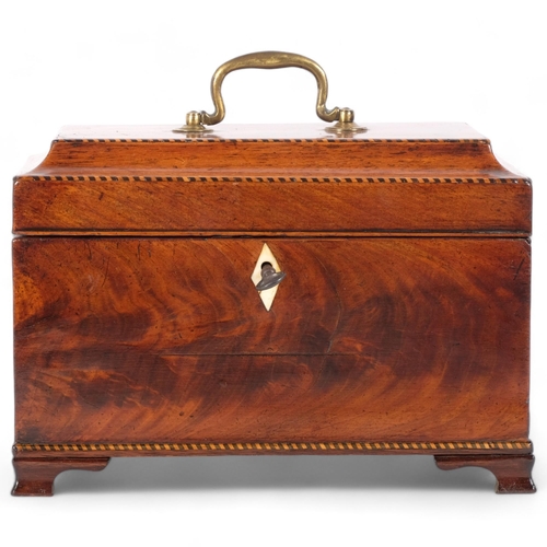 47 - A Georgian mahogany tea caddy, with inner fitted lids on bracket feet, W24cm