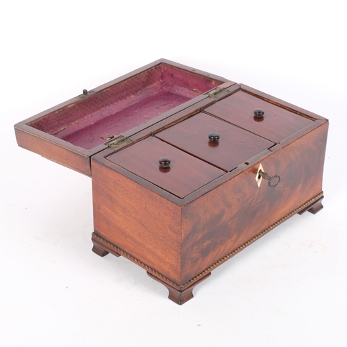 47 - A Georgian mahogany tea caddy, with inner fitted lids on bracket feet, W24cm