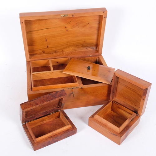 49 - A rectangular fruitwood jewellery box, with specimen panel, W30cm, and 2 other fruitwood boxes