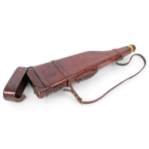 83 - A 19th century leather leg-of-mutton shotgun case, patched monogram R.L., L78cm