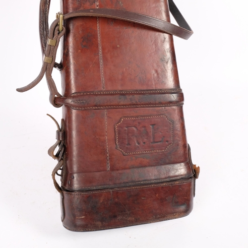 83 - A 19th century leather leg-of-mutton shotgun case, patched monogram R.L., L78cm