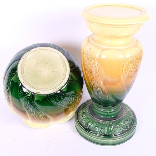 84 - A Melbourne Works Majolica jardiniere on pedestal stand, H67cm