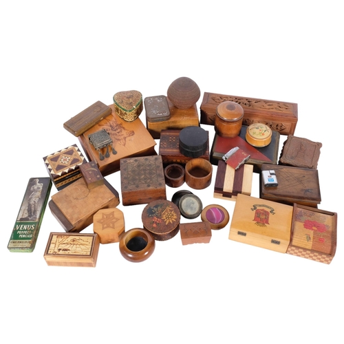 939 - A large collection of various Vintage wooden boxes, trinket boxes, etc