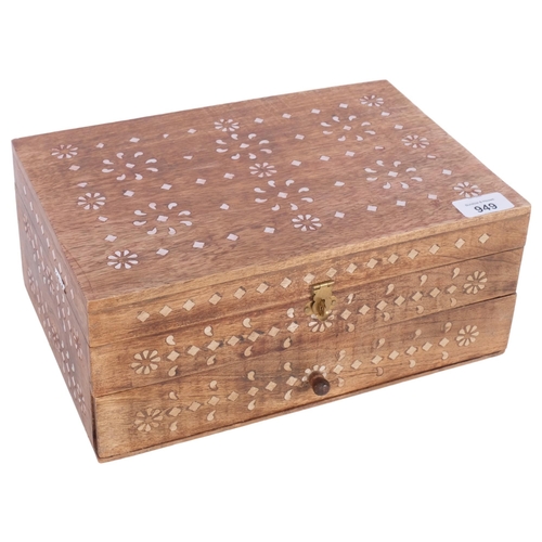 949 - An Anglo Indian inlaid box with fitted drawer, W30.5cm