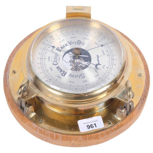 961 - Plastimo brass-cased compass mounted on pine board