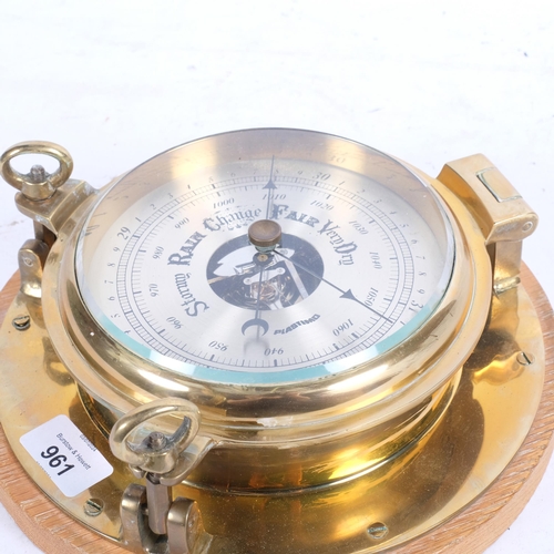 961 - Plastimo brass-cased compass mounted on pine board