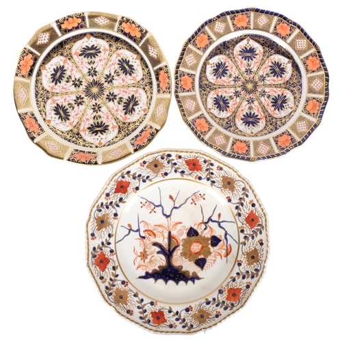 968 - Royal Crown Derby, 2 Old Imari decorated plates with shaped edge, and a Bloor Derby plate (3)