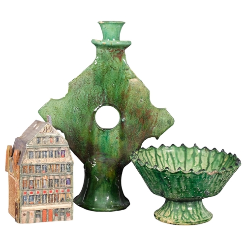 979 - A green glazed Art glass candle stand, centre bowl, etc