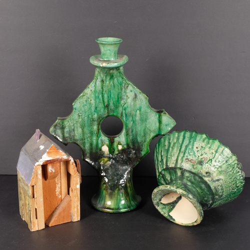 979 - A green glazed Art glass candle stand, centre bowl, etc