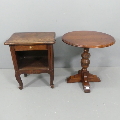 2276 - An oak circular-topped occasional table. 56x60cm, and a French oak pot cupboard. 48x60x34cm. (2)