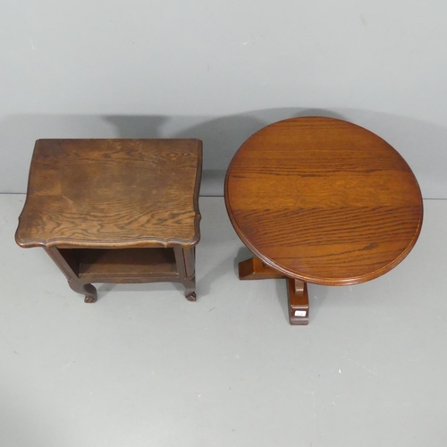 2276 - An oak circular-topped occasional table. 56x60cm, and a French oak pot cupboard. 48x60x34cm. (2)