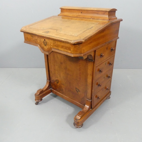 2284 - A Victorian mahogany and burr walnut veneered Davenport, with inlaid decoration. 56x85x56cm.