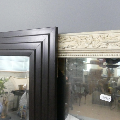 2298 - Two modern rectangular framed wall mirrors. Largest 74x106cm.