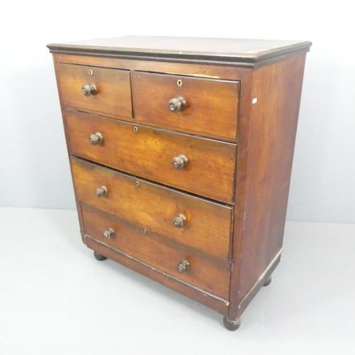 2351 - A Victorian stained pine chest of two short and three long drawers. 96x114x51cm.