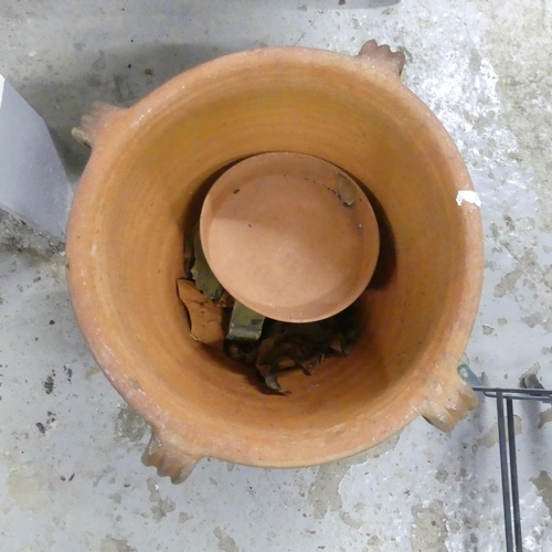 3431 - A terracotta strawberry planter with three separate feet/drip trays. 43x36cm.