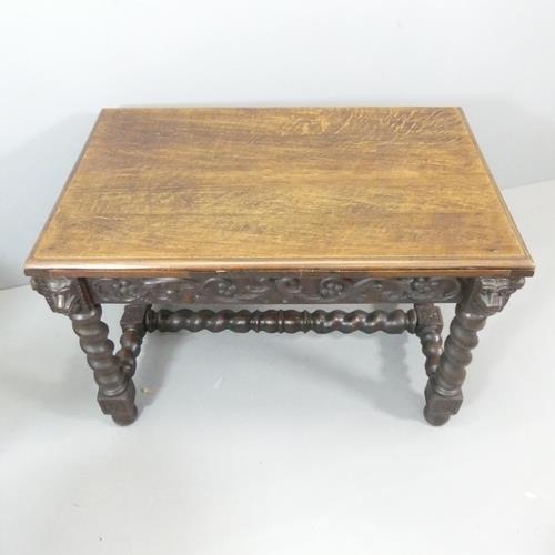 2369 - A 19th century French oak draw-leaf table, with applied carved lion mask and acanthus leaf decoratio... 