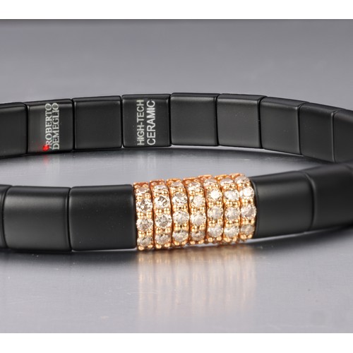 70 - ROBERTO DEMEGLIO - A High-Tech Black Ceramic and Champagne Diamond 'Stretch' Bracelet,

the single r... 