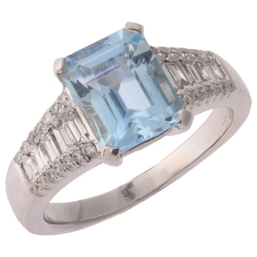 3 - An Aquamarine and Diamond Ring,

set with an octagonal step cut aquamarine of approximately 2.15 car... 