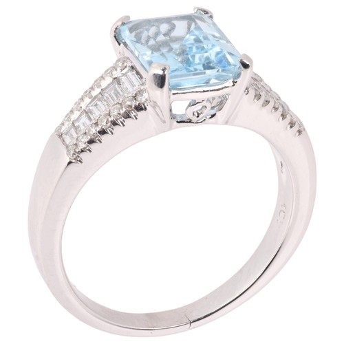 3 - An Aquamarine and Diamond Ring,

set with an octagonal step cut aquamarine of approximately 2.15 car... 