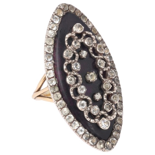 5 - An Antique Georgian 'Au Firmament' Ring,

circa 1790, the large navette plaque with purple foiled St... 