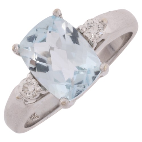 72 - An Aquamarine and Diamond Ring,

set with rectangular rose cut aquamarine of approximately 2.00 cara... 