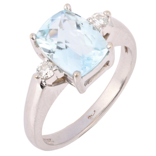 72 - An Aquamarine and Diamond Ring,

set with rectangular rose cut aquamarine of approximately 2.00 cara... 