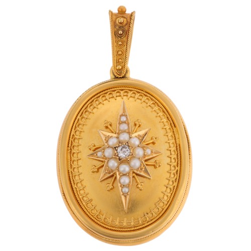 63 - An Antique Victorian Pearl and Diamond Locket Pendant,

circa 1880, comprising an oval pendant havin... 