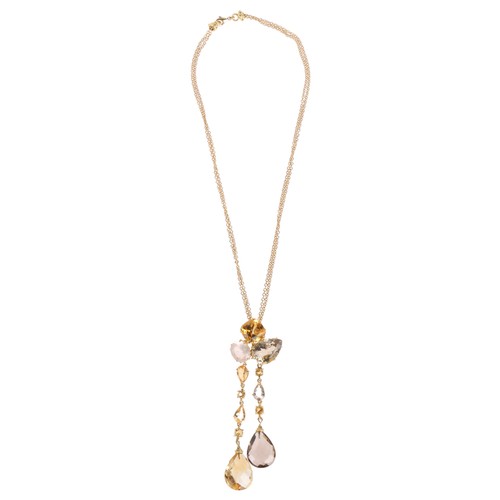 65 - PASCAL / ANNOUSHKA - A Vari-Hue Quartz Negligee Pendant Necklace,

set with briolette cut smoky quar... 