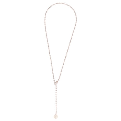 37 - CARTIER - An Akoya Pearl and Diamond Lariat Necklace,

circa 2001, the drop set with an 8.8mm cultur... 