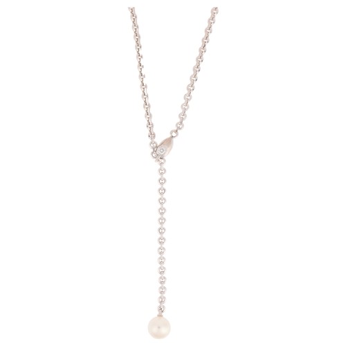 37 - CARTIER - An Akoya Pearl and Diamond Lariat Necklace,

circa 2001, the drop set with an 8.8mm cultur... 