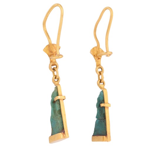 46 - A Pair of Archaeological Revival Faience 'Goddess Sekhmet' Earrings,

each comprising an Ancient Egy... 