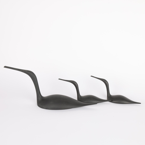 1 - TAPIO WIRKKALA for Rosenthal, a set of three matte black porcelain Ice Diver birds, with makers stam... 