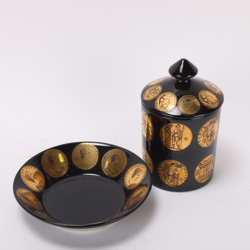 102 - PIERO FORNASETTI (1913-88), a Zodiac series latte cup with cover and saucer, makers mark to base of ... 