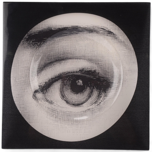 106 - A PIERO FORNASETTI (1913-88) platter, silk picture enclosed in acrylic, circa 1990, makers label to ... 