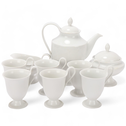 117 - A KPM Berlin white glaze porcelain coffee set, coffee pot, milk jug, sugar bowl and 6 cups, makers m... 