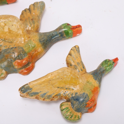 125 - A set of mid 20th century painted plaster wall hanging ducks, no makers marks, largest length 26cm