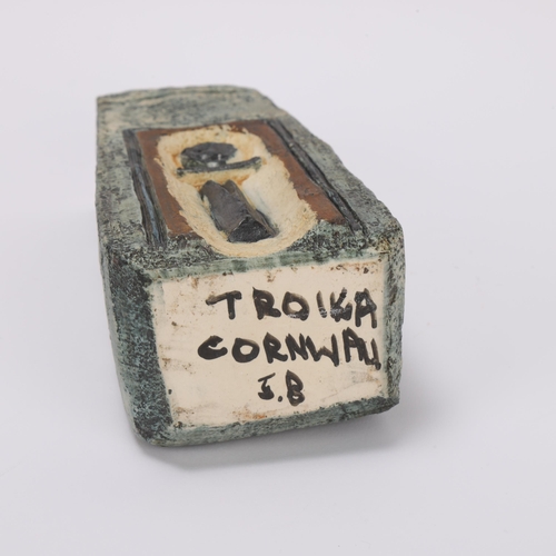 21 - Troika Pottery Coffin Stickman vase,  signed 'Troika' to base, with artist's monogram for Teo Bernat... 