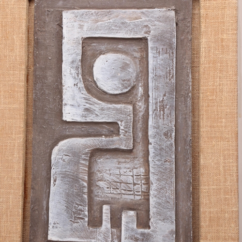 46 - BETTY SHADWELL, 3 1970's relief sculpted plaster panels on board, 2 with labels verso 3rd with parti... 