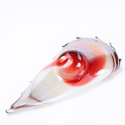 49 - A mid 20th century art glass centre bowl in the form of a conch shell, unsigned, length 45cm