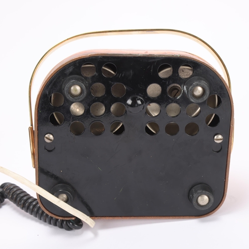 52 - A Vintage copper plate telephone with brass carry handle and dial