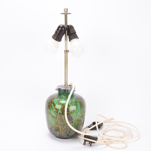 53 - A WMF 'Ikora' three light table lamp with internal light, circa 1930, green variegated glass, chrome... 