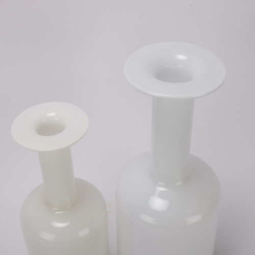 92 - OTTO BRAUER for Holmegaard, Denmark, 2  mid 20th century white cased Gul vases, height 30.5cm & 25cm